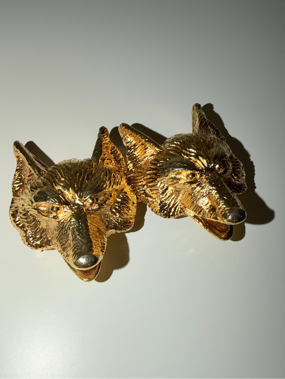 Two Vintage Gold-Tone Metal Wolf Heads Belt Buckle